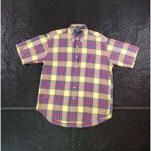 VTG Ralph Lauren Shirt Men Large Yellow Plaid Short Sleeve Button Down Blake